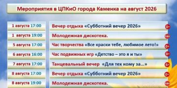 Мероприятия в ЦПКиО Каменка август 2026 г